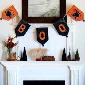 Halloween BOO Garland Spiders Black Jingle Bells Design Stars 5'4" Banner Party